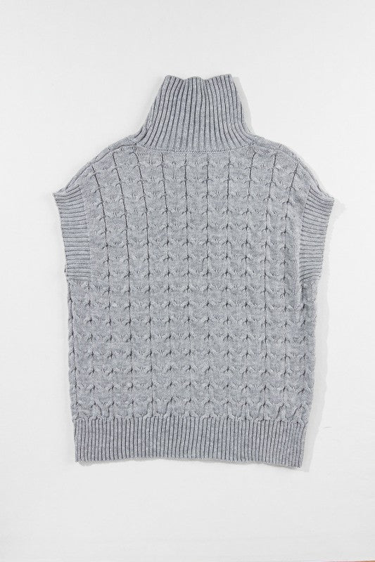 Cable Knit Turtleneck Batwing Short Sleeve Sweater