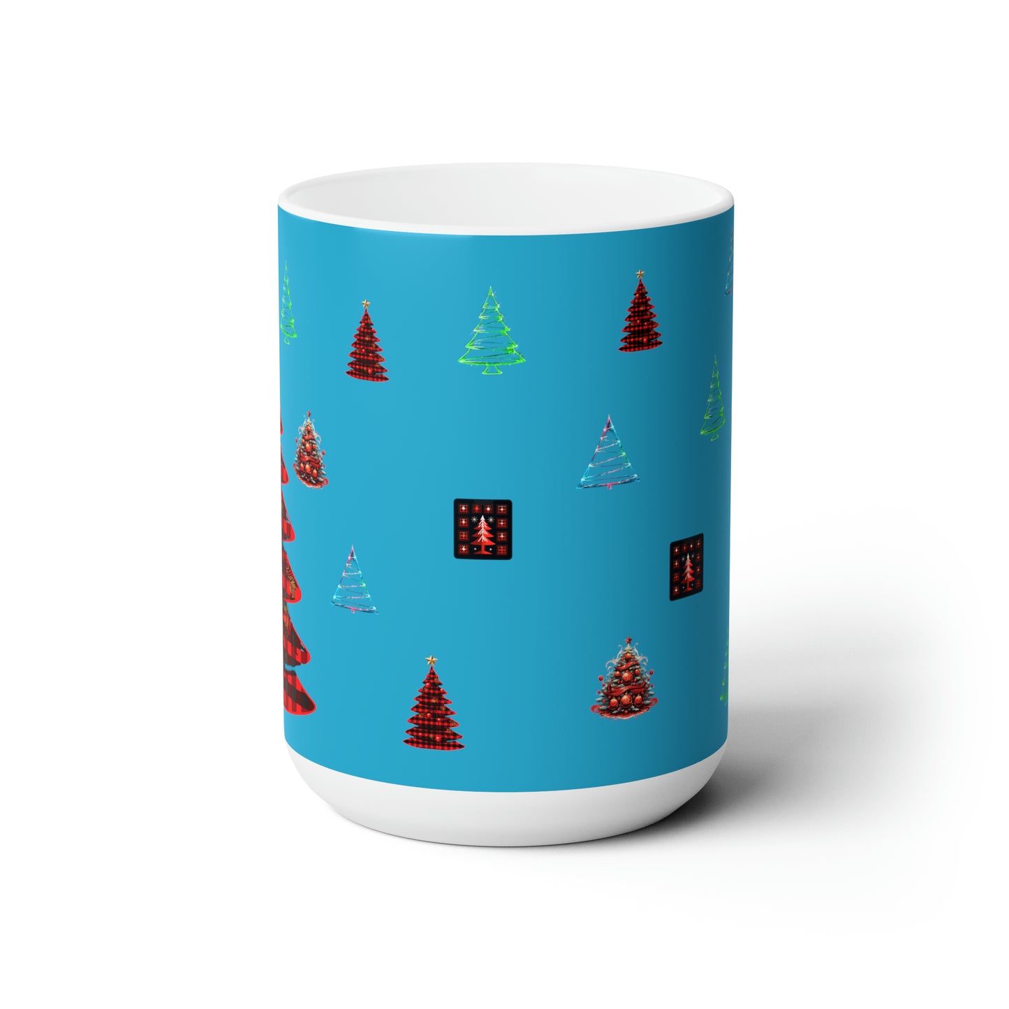 Christmas trees colorful design Turquoise Ceramic Mug15oz