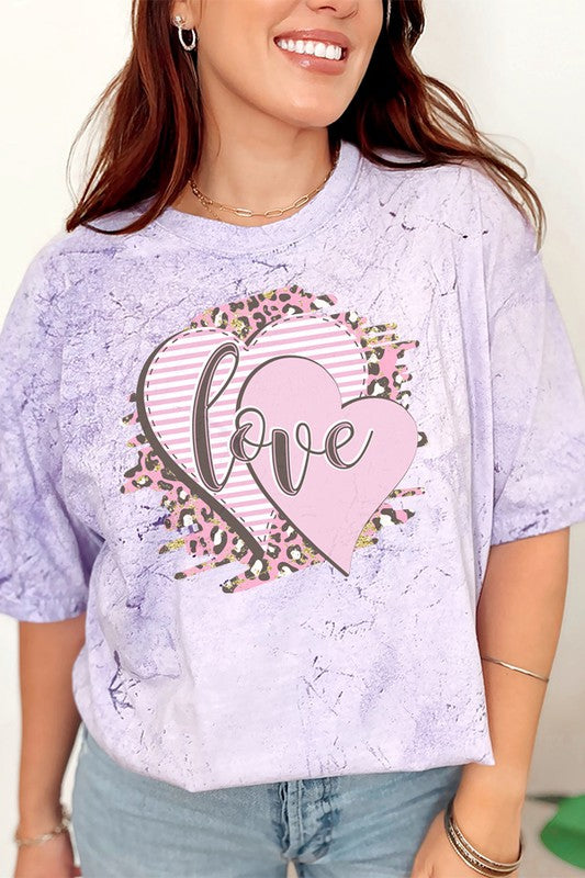 Love Heart Color Burst Pink Tee Comfort Colors