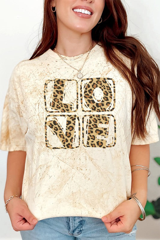 Leopard Love Block Color Burst Tee Women's Crew-Neck T-Shirt Comfort Colors
