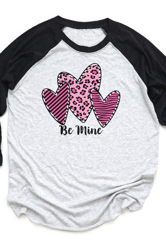 Leopard Pink Heart Raglan 3/4 Sleeve T-Shirt Next Level