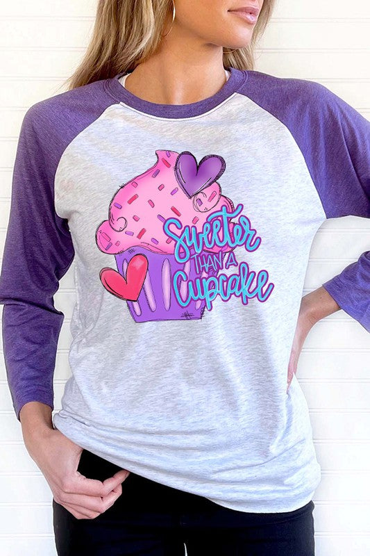Valentine's Day Sweeter Than a Cupcake Raglan 3/4 Sleeve Shirt Next Level
