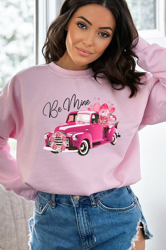 Valentine's Day Pink Truck Sweatshirt Gildan