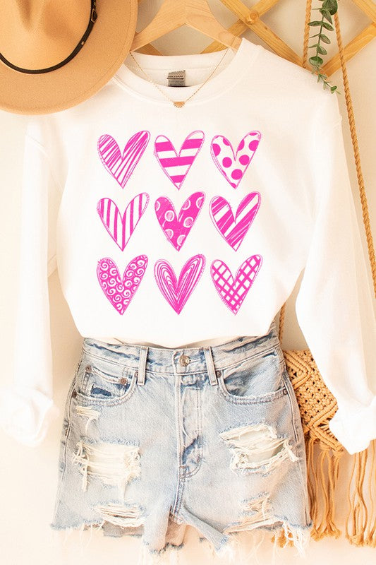Valentine's Day Pink Doodle Heart Sweatshirt Gildan Unisex