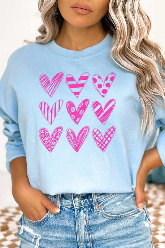Pink Doodle Heart Sweatshirt Unisex Gildan Valentine’s Day