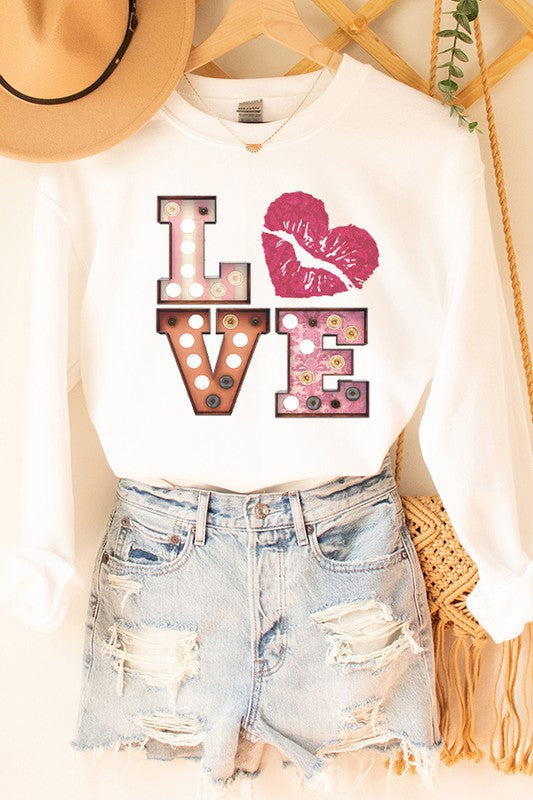 Pink Heart Love Stack Sweatshirt Valentine's Day Gildan