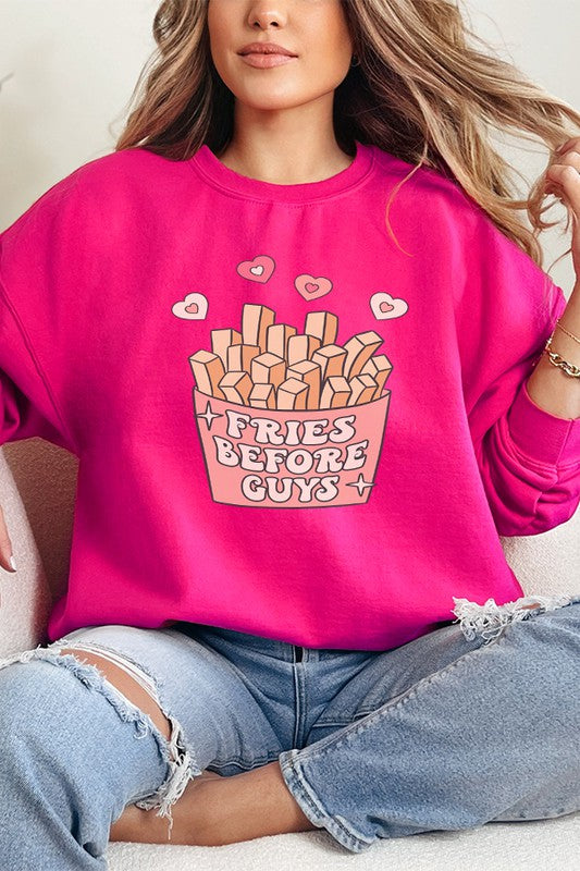 Valentine's Day Fries Before Guys Sweatshirt Gildan