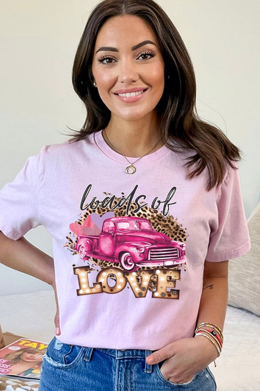 Valentine's Day Pink Truck Tee Loads of Love Bella Canvas