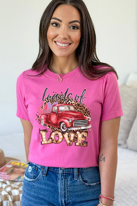 Loads of Love Red Truck Tee Valentine's Day T-Shirt Bella Canvas