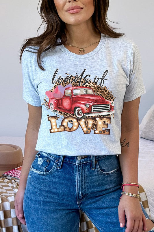 Loads of Love Red Truck Tee Valentine's Day T-Shirt Bella Canvas