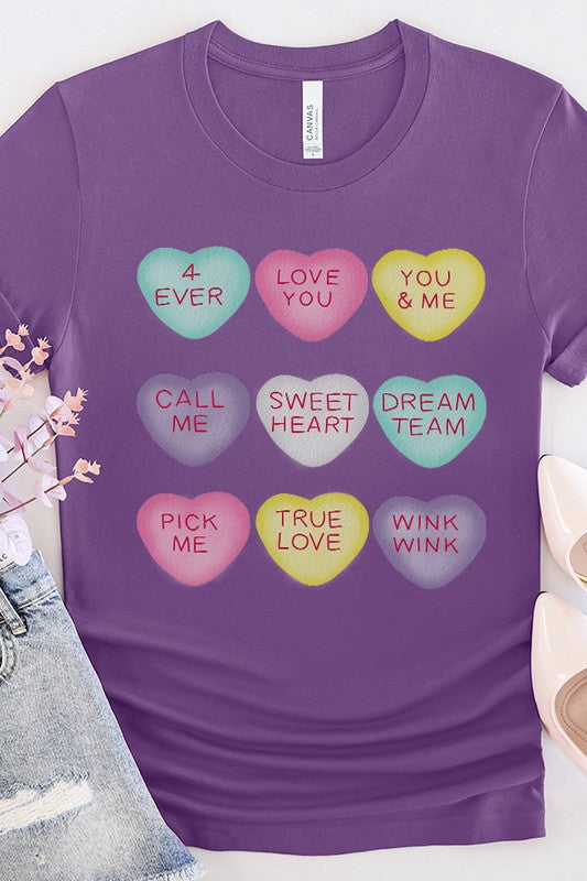 Valentine's Day Candy Hearts Graphic Tee Bella Canvas