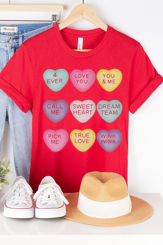 Valentine's Day Candy Hearts Graphic Tee Bella Canvas