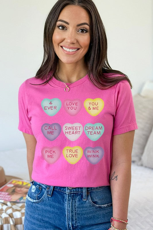 Valentine's Day Candy Hearts Graphic Tee Bella Canvas