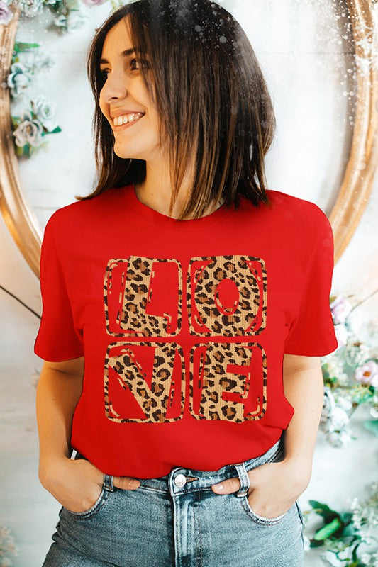 Leopard Love Stack Tee Valentine's Day Unisex T-Shirt Bella Canvas