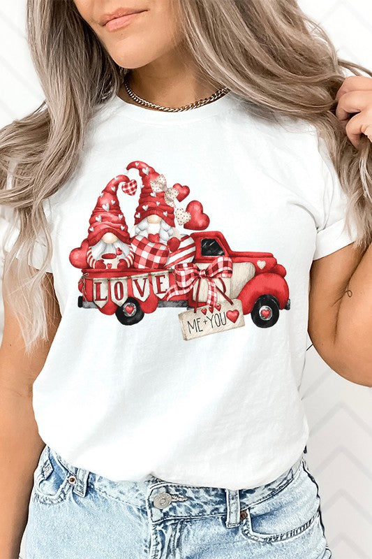 Red Gnome Truck Graphic Tee Valentine's Day Bella Canvas