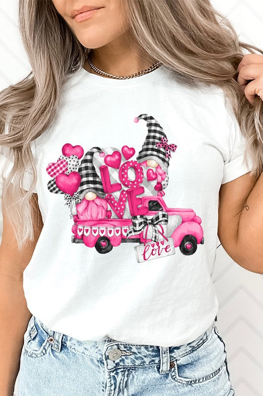 Valentine's Day Pink Gnome Truck Graphic Tee Bella Canvas Unisex