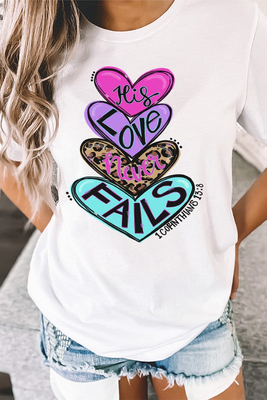 Love Never Fails Tee Valentine's Day Shirt Bella Canvas Unisex 3001