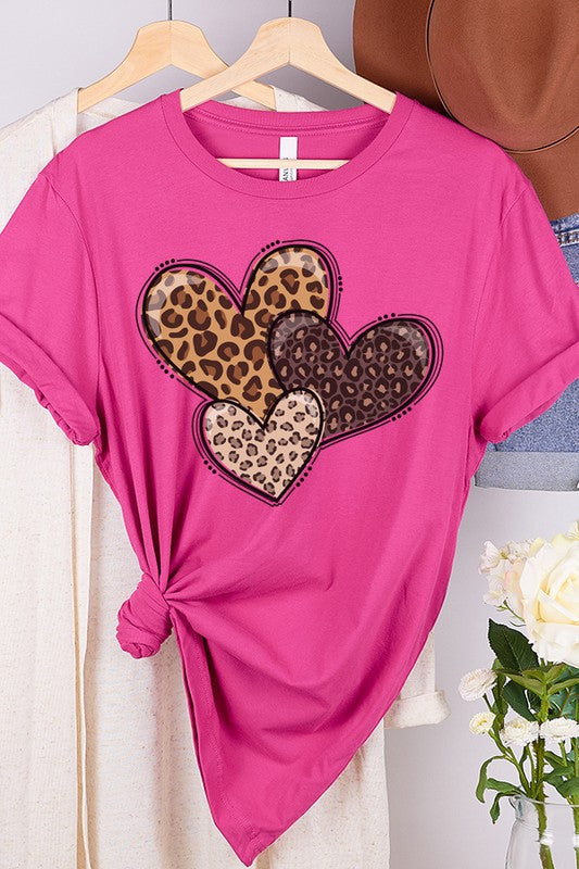Valentine's Day Leopard Hearts Graphic Tee Bella Canvas Unisex