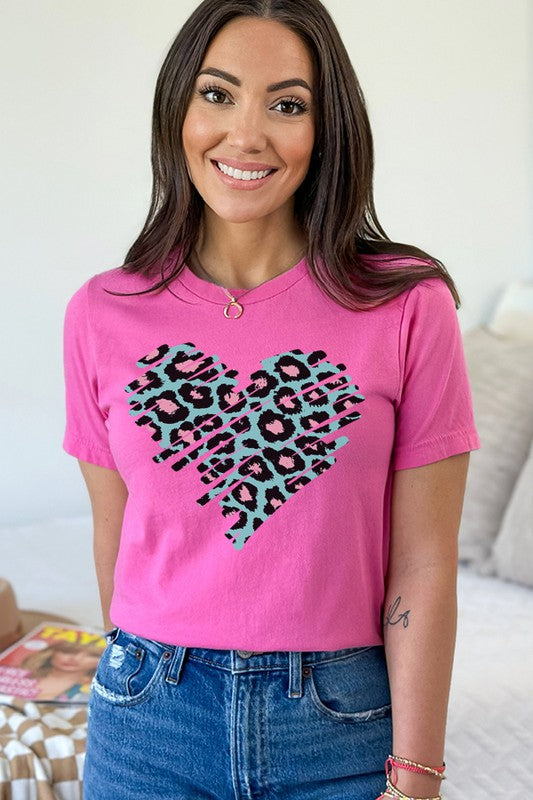Teal Leopard Heart Graphic Tee Unisex T-Shirt Bella Canvas