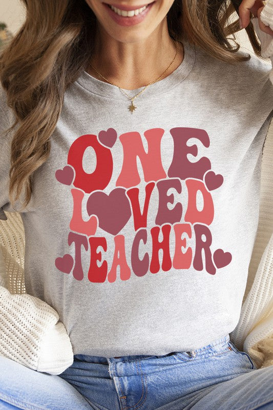 Valentine's Day One Loved Teacher Doodle Tee Bella Canvas Unisex T-Shirt