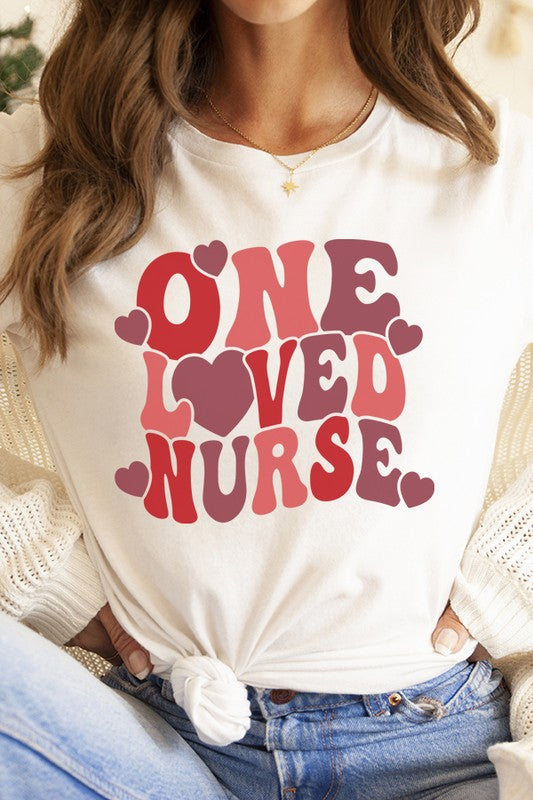 Valentine's Day One Loved Nurse Doodle Tee Bella Canvas Unisex