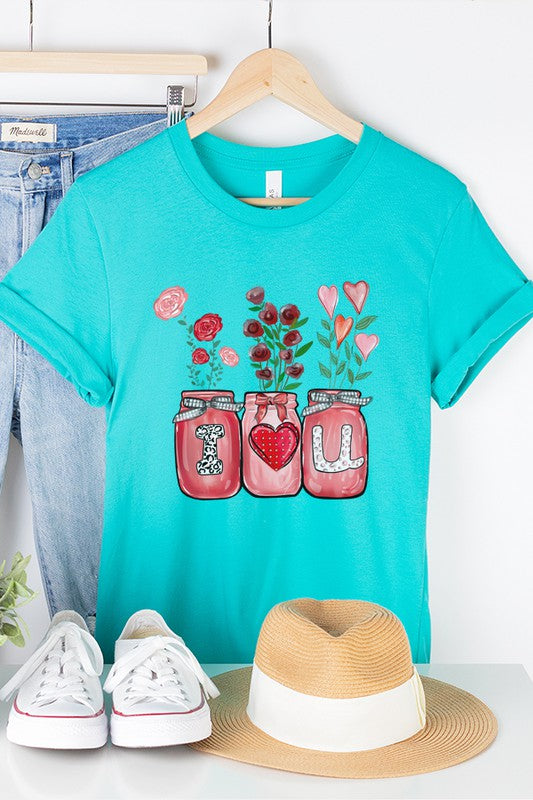 Valentine's Day I Heart You Jars Graphic Tee Bella Canvas