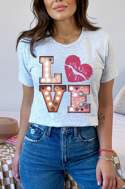 Pink Heart Love Stack Tee Valentine's Day Bella Canvas