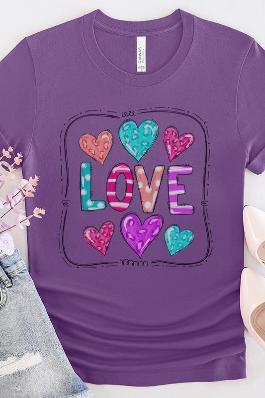 Colorful Love Block Graphic Tee Bella Canvas Unisex 3001