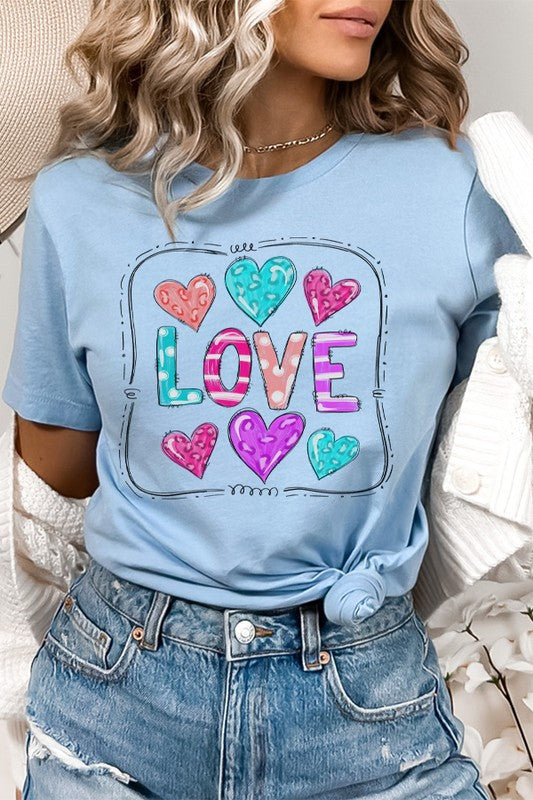 Valentine's Day Colorful Love Block Graphic Tee Bella Canvas