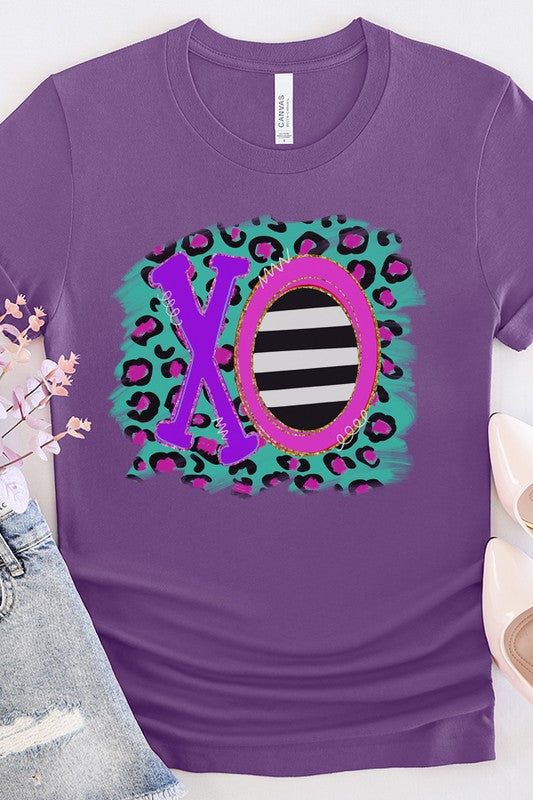 Purple XO Leopard Graphic Tee Unisex T-Shirt Bella Canvas