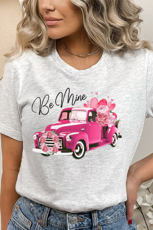 Valentine's Day Be Mine Pink Truck Tee Bella Canvas