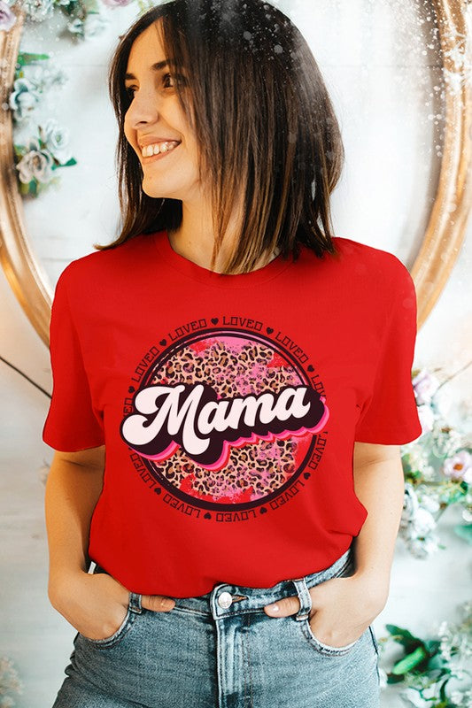 Valentine's Day Leopard Loved Mama Circle Tee Bella Canvas Unisex