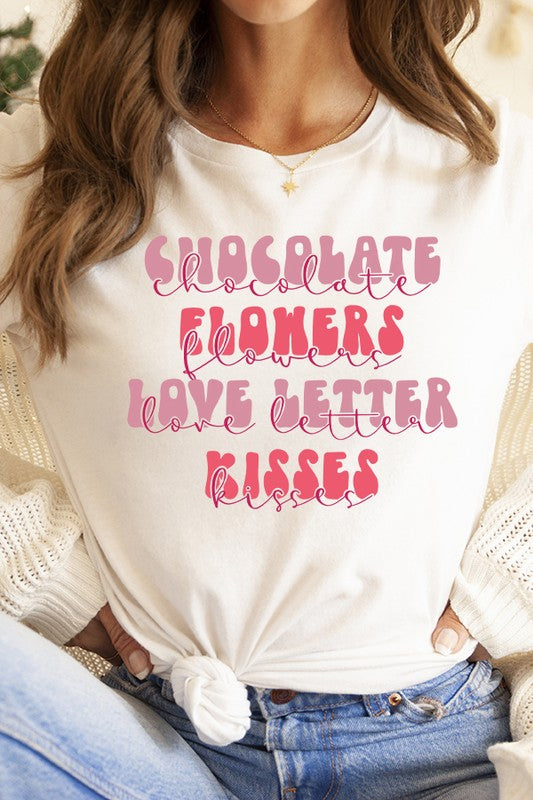 Valentine's Day Chocolate Flowers Graphic Tee Bella Canvas