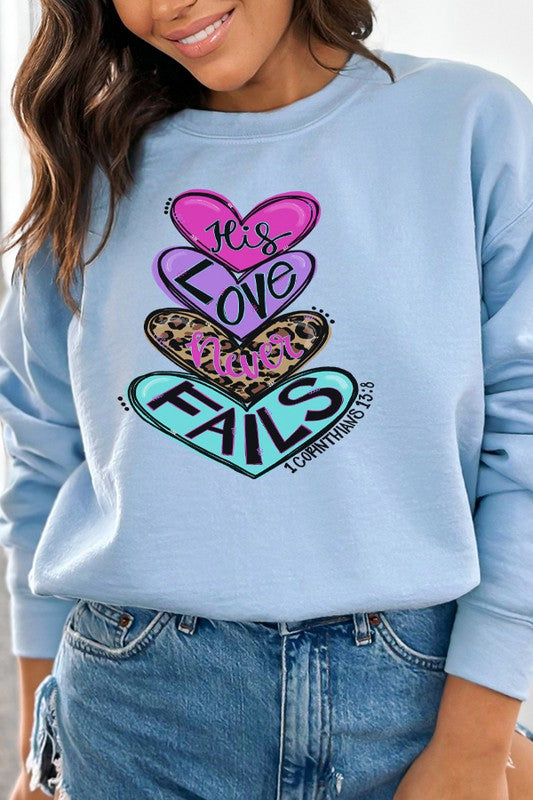 Love Never Fails Valentines Day Sweatshirt Gildan