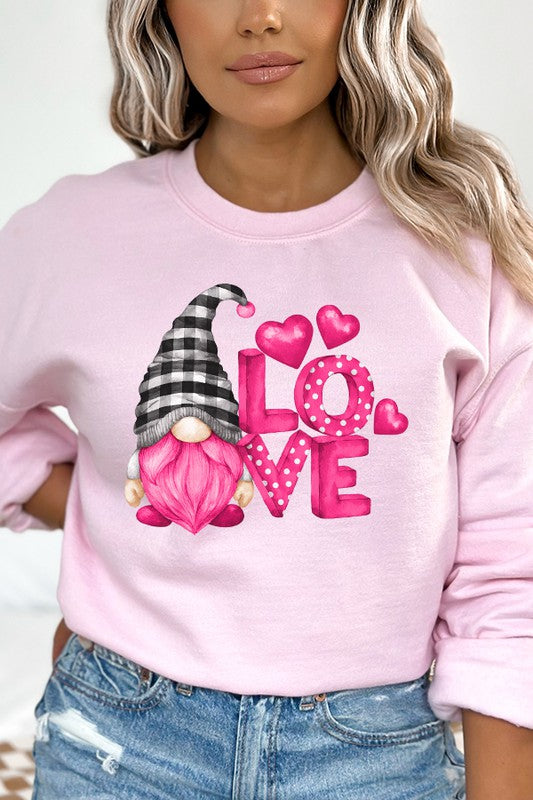 Pink Love Gnome Sweatshirt Valentine's Day Unisex Gildan