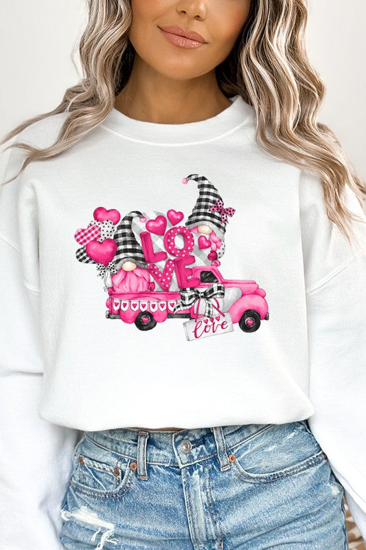 Valentine's Day Pink Gnome Truck Sweatshirt Unisex Gildan