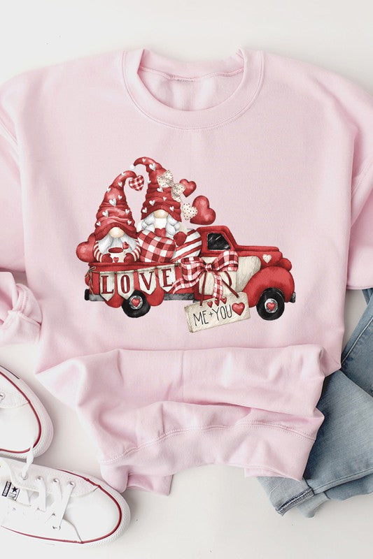 Red Gnome Truck Valentine's Day Sweatshirt Gildan