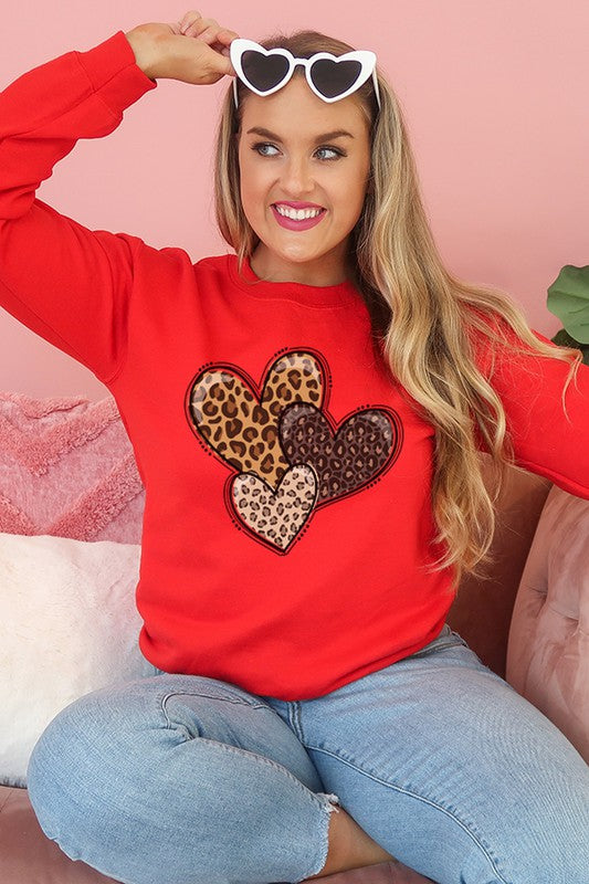 Leopard Hearts Valentine's Day Sweatshirt Gildan