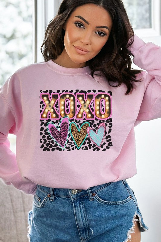 Valentine's Day Leopard Block Sweatshirt Unisex Gildan