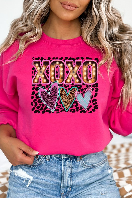 Valentine's Day Leopard Block Sweatshirt Unisex Gildan