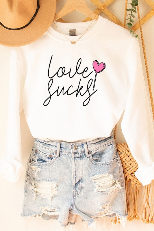 Love Sucks Graphic Valentine's Day Sweatshirt Gildan