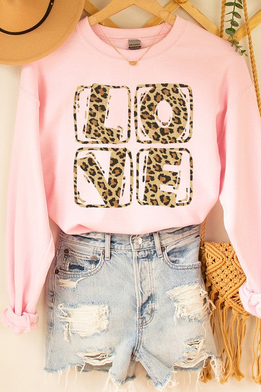 Valentine's Day Leopard Love Stack Sweatshirt Gildan