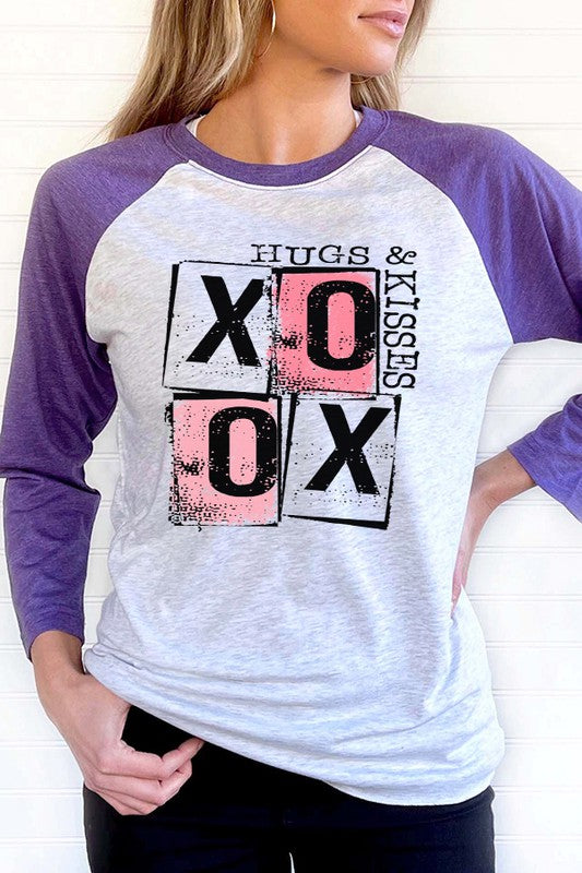 Valentine's Day XOXO Hugs Kisses Raglan Unisex T-Shirt