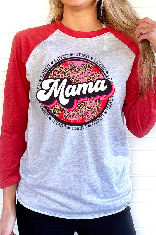 Valentine's Day Loved Mama Circle Raglan 3/4 Sleeve Shirt