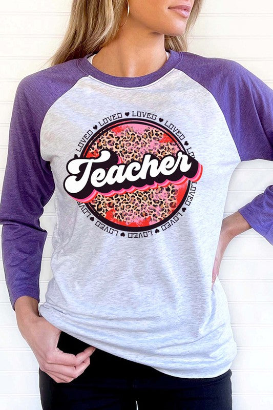 Valentine's Day Loved Teacher Circle Raglan 3/4 Sleeve Shirt Next Level