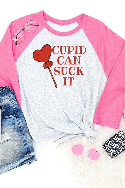 Cupid Can Suck It Raglan Valentine's Day T-Shirt