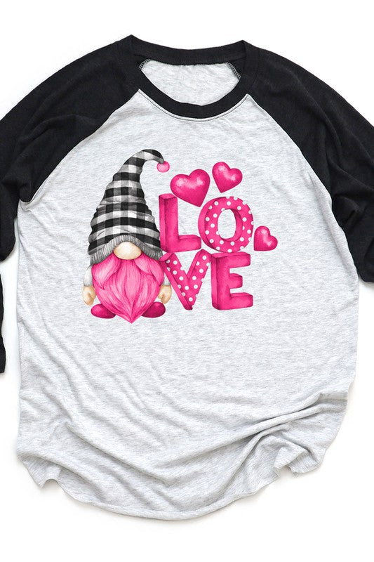 Pink Love Gnome Raglan Valentine's Day T-Shirt