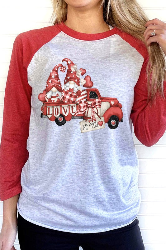 Valentine's Day Red Gnome Truck Raglan T-Shirt