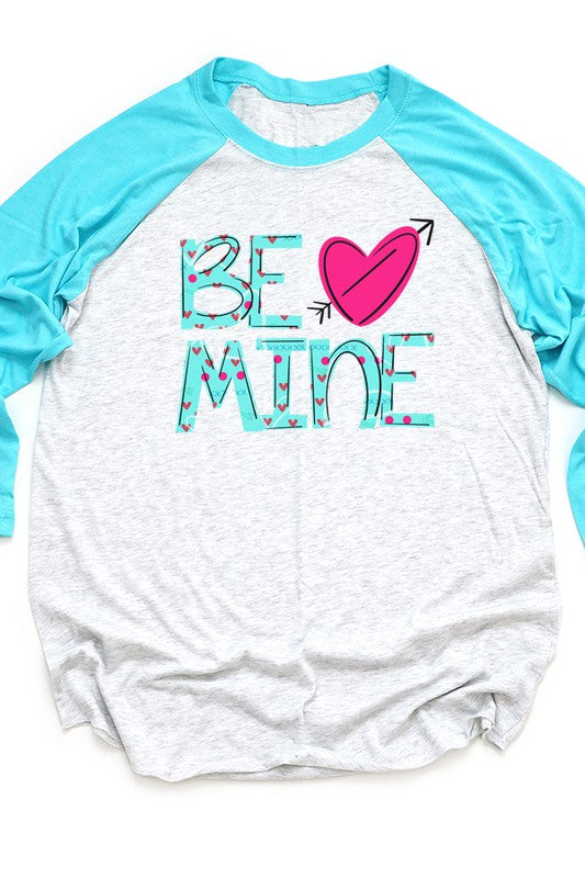 Minty Be Mine Raglan 3/4 Sleeve T-Shirt Valentines Day