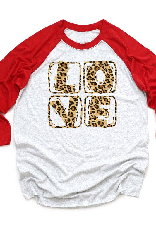 Love Leopard Block Raglan 3/4 Sleeve T-Shirt Next Level